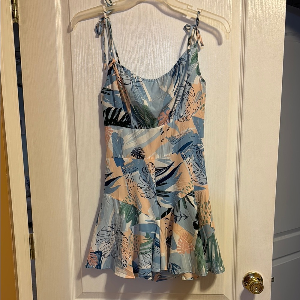 Tropical Print Sleeveless Smocked Back Romper